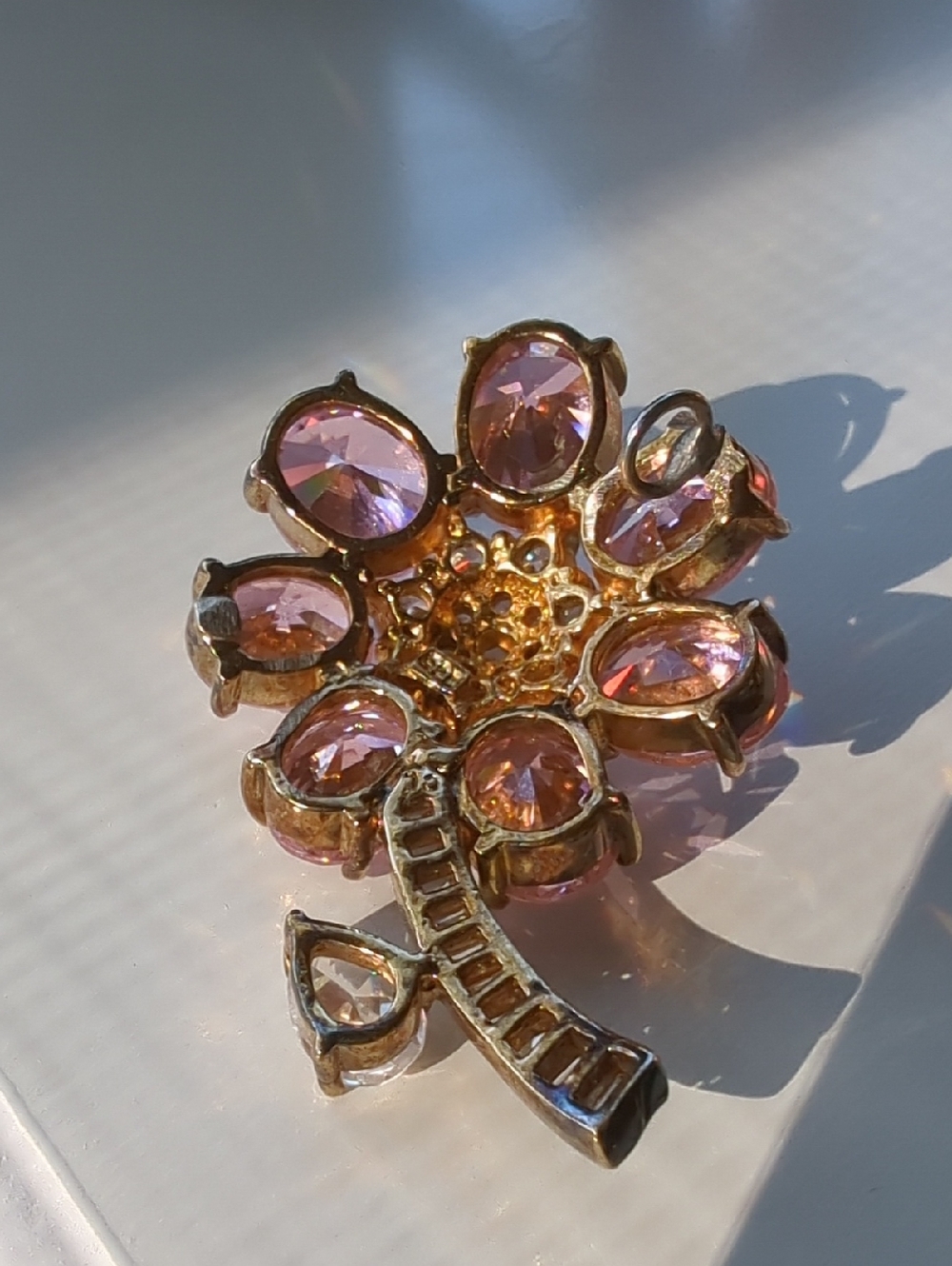 Vintage Floral Crystal Pendant, Makers Mark "CL" 925 Yellow Gold Plated - Picture 5 of 16